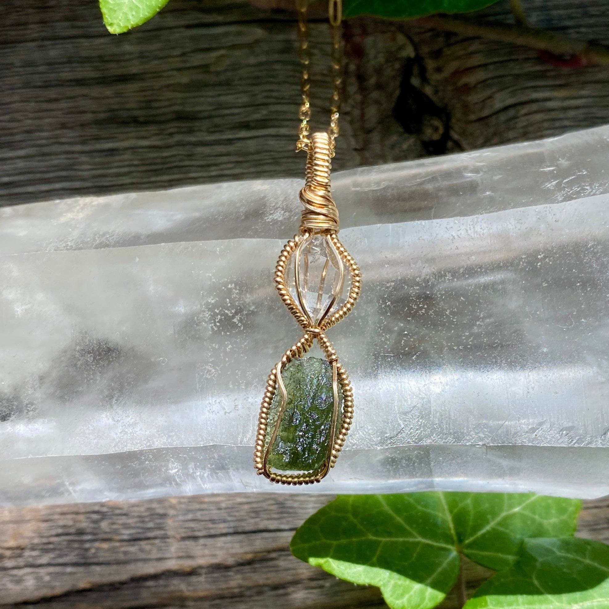 Moldavite and Herkimer pendant 2024