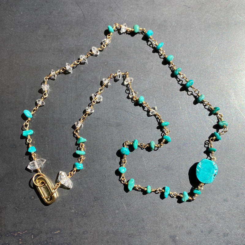 Turquoise and Herkimer Diamond Quartz Necklace