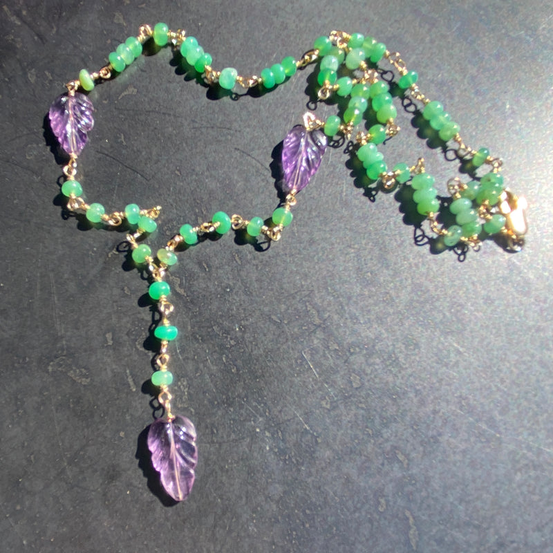 Amethyst and Chrysoprase Y Necklace