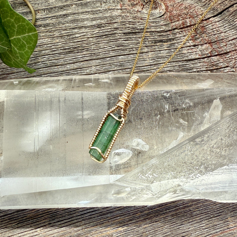 Green Tourmaline Crystal Pendant