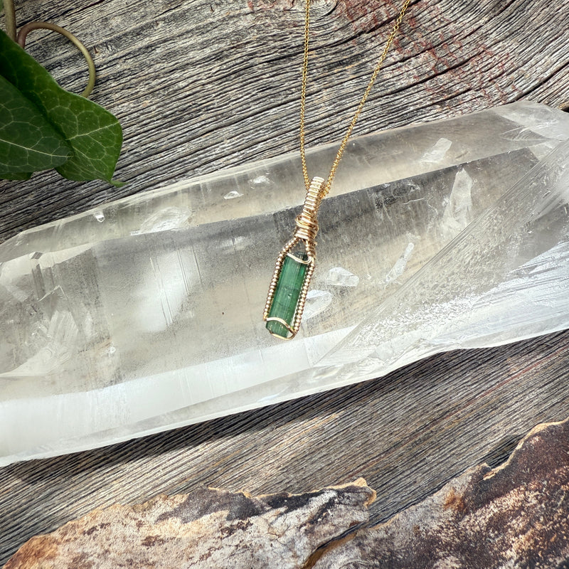 Green Tourmaline Crystal Pendant