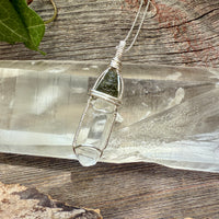 Moldavite and Lemurian Quartz Crystal Pendant