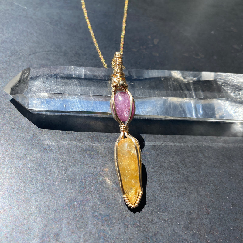 Ruby and Rutilated Quartz Pendant