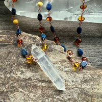 Lemurian Double Terminated Phantom Quartz with Amber and Lapis Lazuli