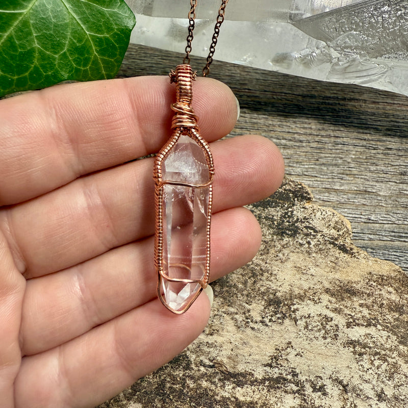 Lemurian Double Terminated Quartz Crystal Pendant