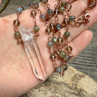 Lemurian Quartz with Labradorite and Smoky Quartz Necklace