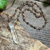 Lemurian Quartz with Labradorite and Smoky Quartz Necklace