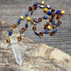 Lemurian Double Terminated Phantom Quartz with Amber and Lapis Lazuli