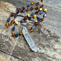 Lemurian Double Terminated Phantom Quartz with Amber and Lapis Lazuli