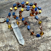 Lemurian Double Terminated Phantom Quartz with Amber and Lapis Lazuli