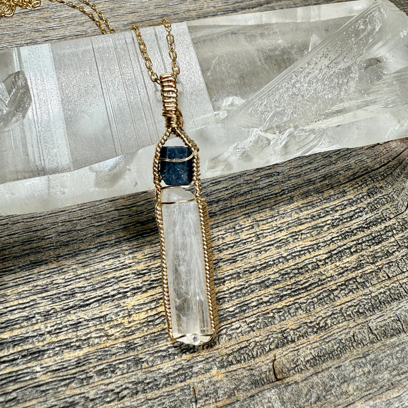 Sapphire Record Keeper and Scolecite Crystal Pendant