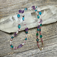 Blue Apatite, Amethyst, Herkimer Diamond and Pink Tourmaline Gemstone Necklace