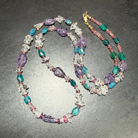 Blue Apatite, Amethyst, Herkimer Diamond and Pink Tourmaline Gemstone Necklace