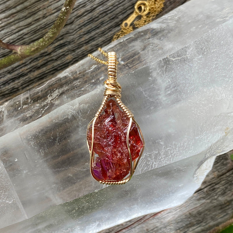 Etched Spessartine Garnet Pendant