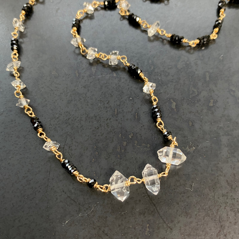 Herkimer Diamond Quartz and Black Spinel Necklace