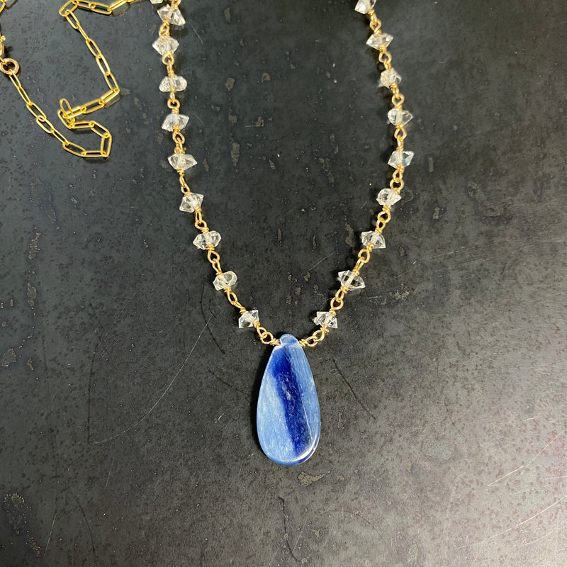 Blue Kyanite and Herkimer Diamond Necklace