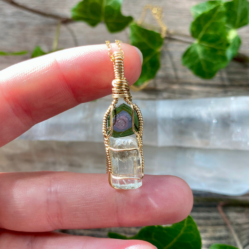 Watermelon Tourmaline and Aquamarine Crystal Pendant