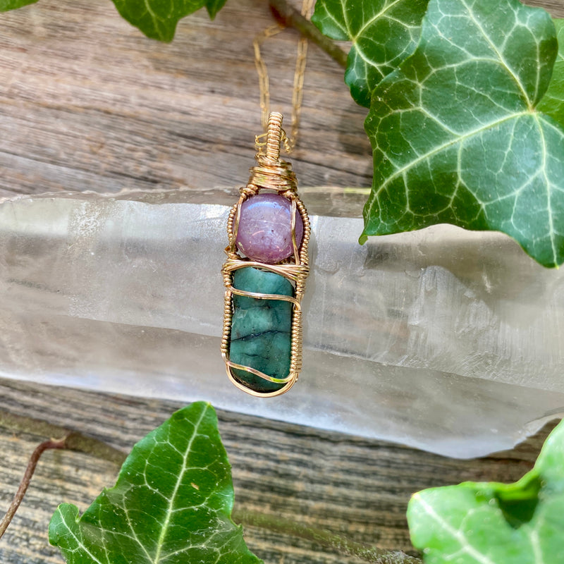 Ruby and Emerald Crystal Pendant