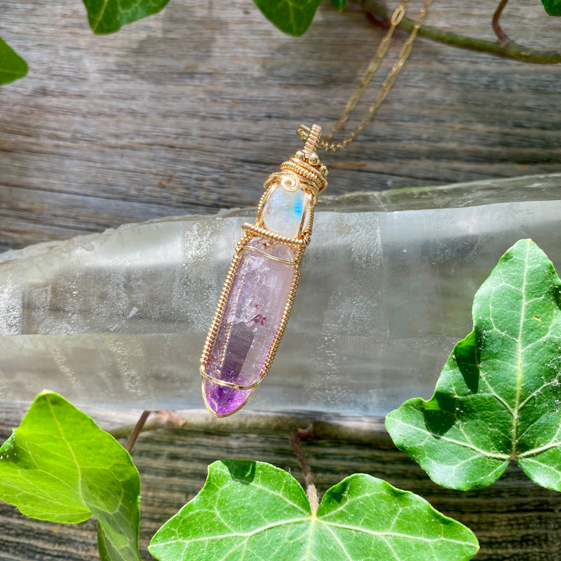 Moonstone and Amethyst Crystal Pendant