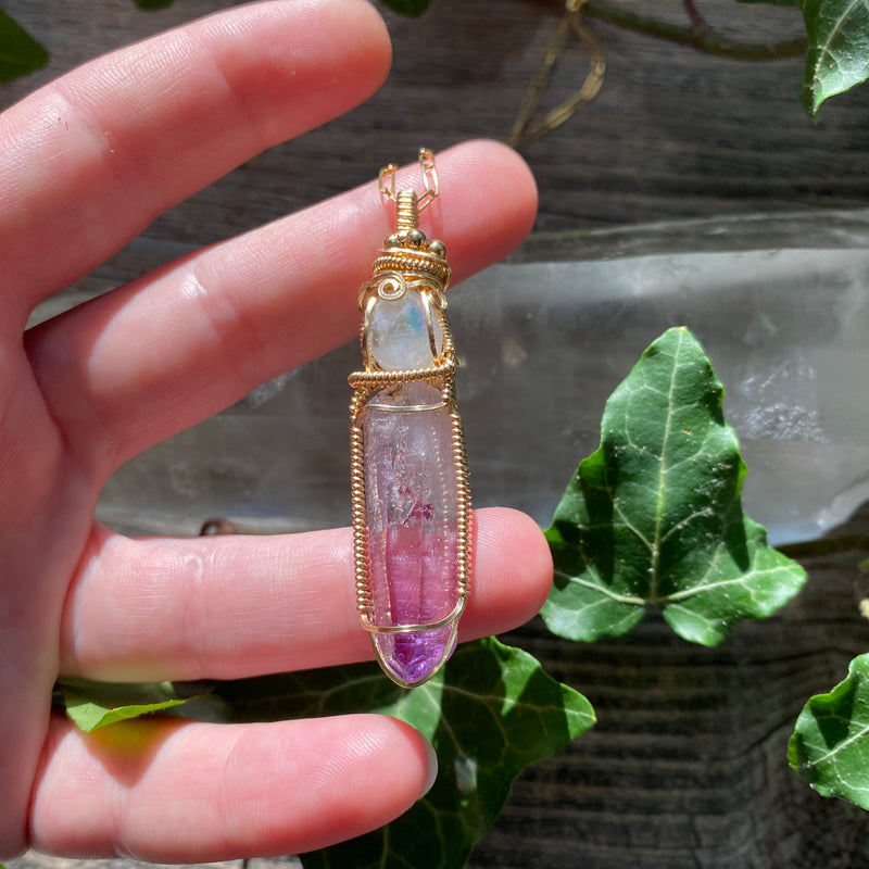 Moonstone and Amethyst Crystal Pendant