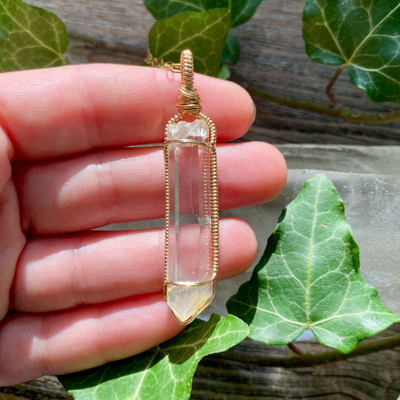 Mango Lemurian Quartz Crystal Pendant