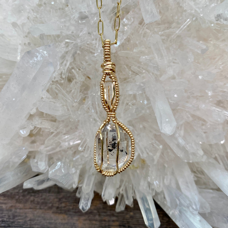 Phenakite and Herkimer Diamond Quartz Crystal Pendant