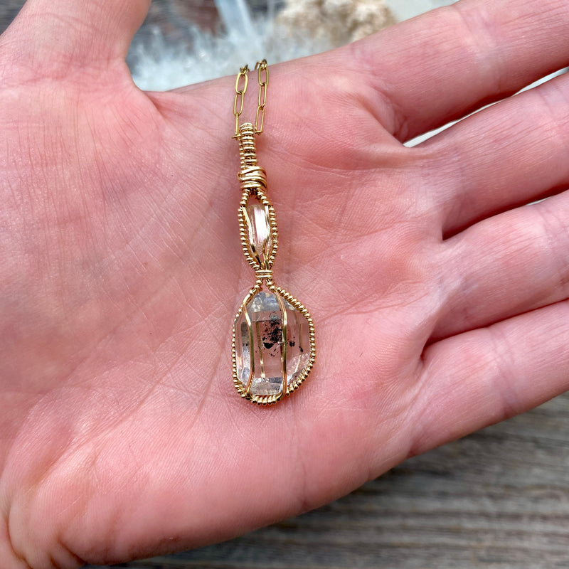 Phenakite and Herkimer Diamond Quartz Crystal Pendant