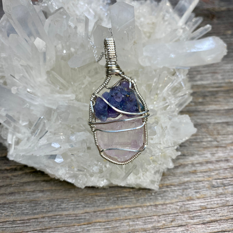 Grape Chalcedony and Kunzite Crystal Pendant