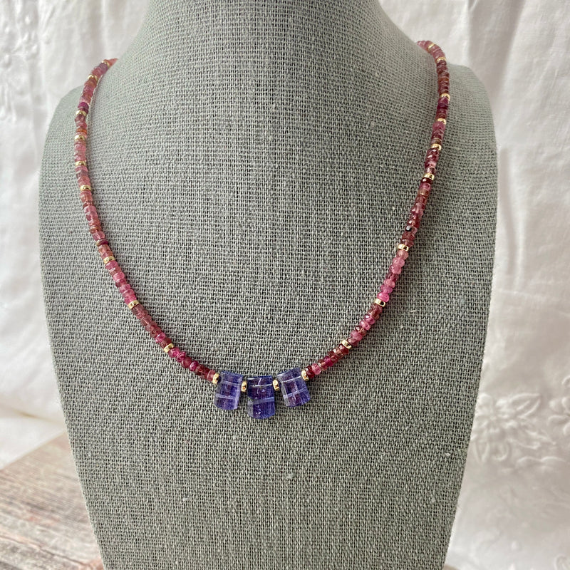 Pink Tourmaline and Tanzanite Gemstone Necklace