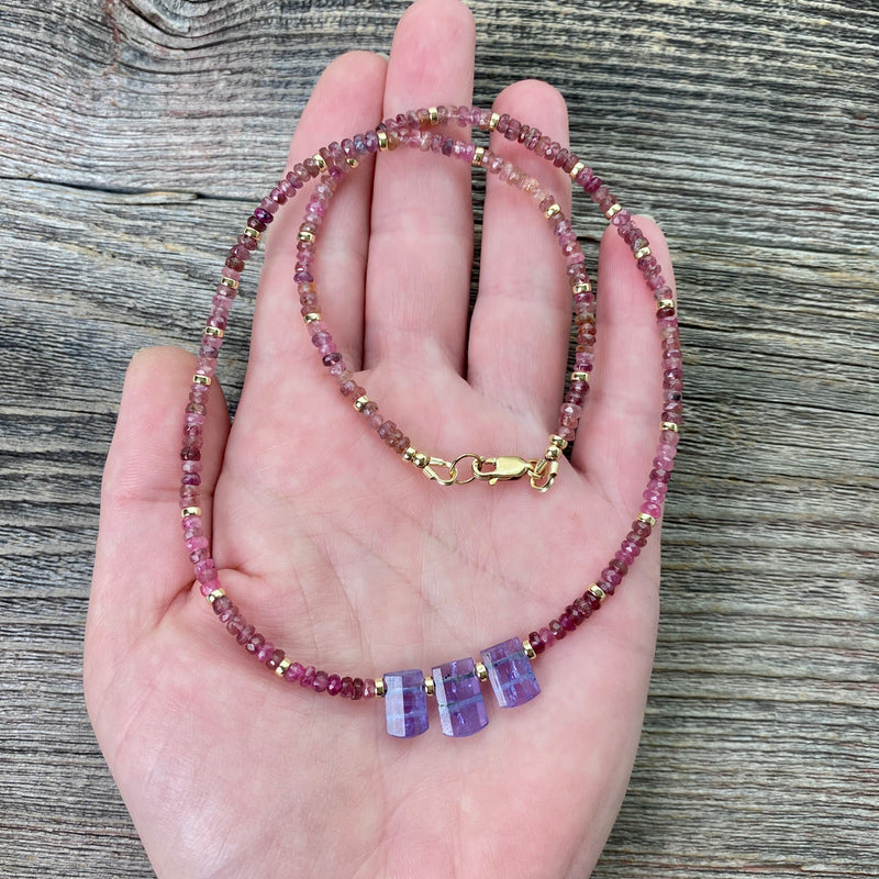 Pink Tourmaline and Tanzanite Gemstone Necklace